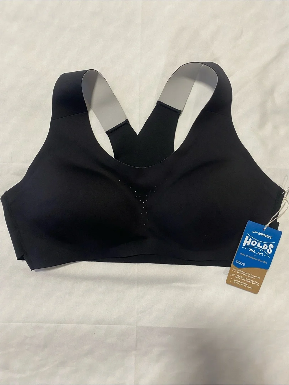 Brooks Black Racerback Seamless Sports Bra with Perforated Front
